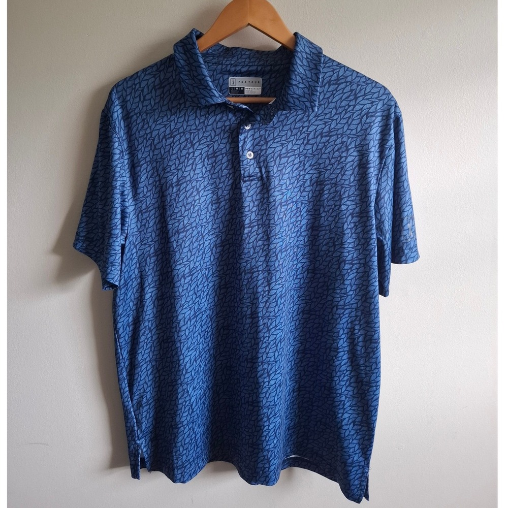 PGA Tour Golf Polo Blue Abstract Geometric Lightweight Athletic Sustainable Sz L